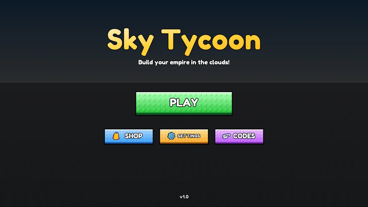 a full-screen main menu for 'Sky Tycoon'