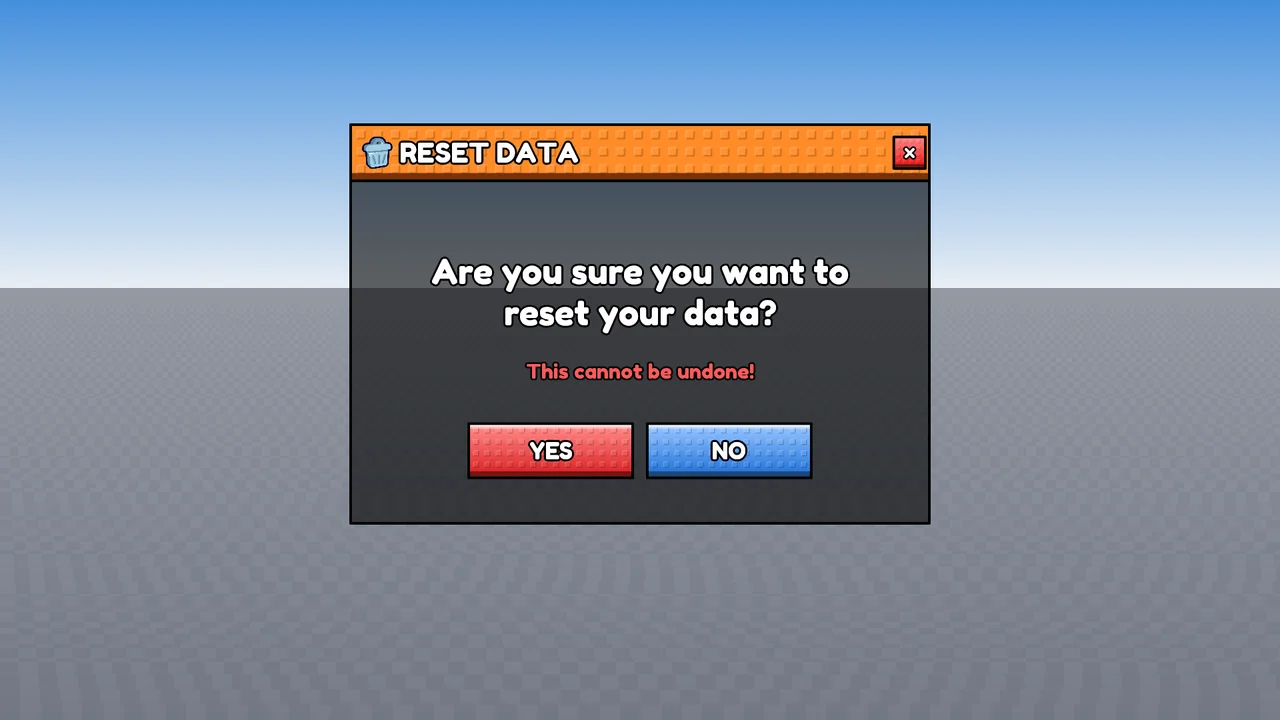 a reset data confirmation dialog